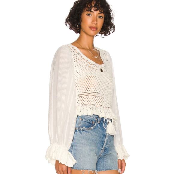 FREE PEOPLE Meghan Crochet Top Ivory Large L - Picture 2 of 11